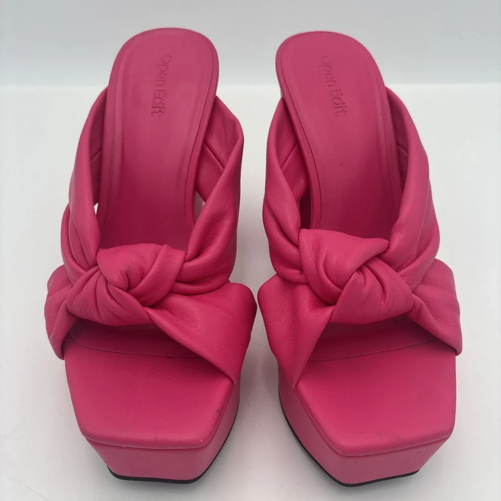 Open Edit Platform Sandals Size 6 Pink Square Open Toe Knotted Heels